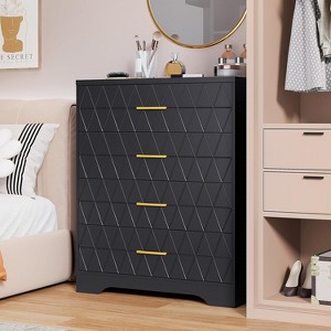 4 Drawer Wooden Dressers for Bedroom, Wood Chest of Drawers with Gold Handles for Closet, Modern Tall Dressers, Nightstand - 1 of 4