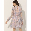 INSPIRE CHIC Women's Stand Collar Smocked Waist Sheer Sleeve Ruffle Layers Floral Chiffon Dress - 4 of 4