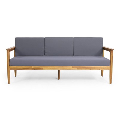 Magnolia Patio Acacia Wood 3 Seater Sofa - Teak/Dark Gray - Christopher Knight Home