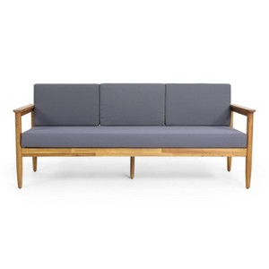 Magnolia Patio Acacia Wood 3 Seater Sofa: Water-Resistant Cushions, Slat Design - Christopher Knight Home - 1 of 4