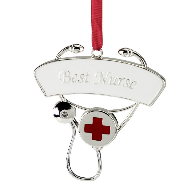 Northlight 3.25" Silver-Plated Best Nurse Stethoscope Christmas Ornament, 1 of 3