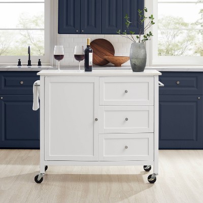 Soren 44" White Stone Top Kitchen Island Cart