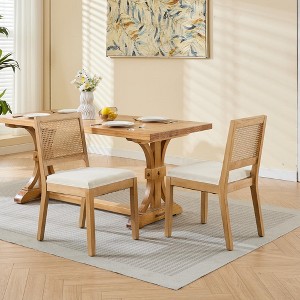 Grungis Linen Armless Kitchen Chair Set of 2,Upholstered Dining Chairs with Rattan Backrest for Dining Room,Kitchen - 1 of 4