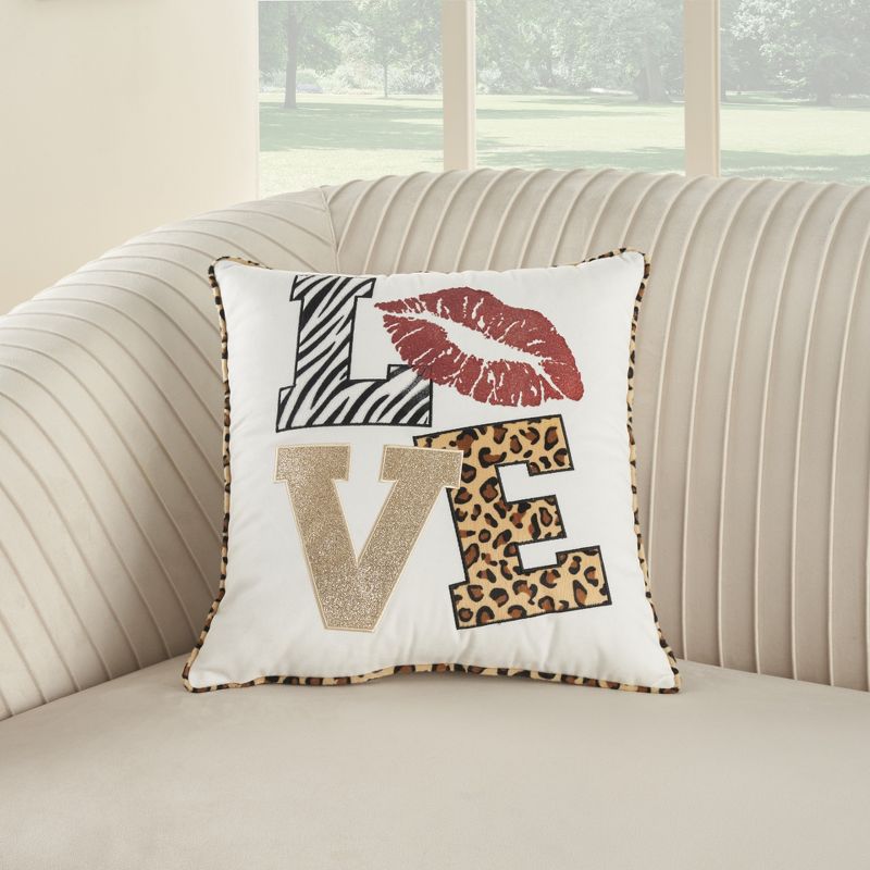 Mina Victory Holiday Pillows Lips Love Leopard 16" x 16" Multicolor Indoor Throw Pillow, 2 of 6