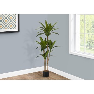 Monarch Specialties Artificial Plant 51 inch Tall Dracaena Tree Indoor Faux Fake Floor Greenery Potted Real Touch Decorative Green Leaves Black Pot - 1 of 4