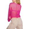 Crochet Hollow Out Cardigan Sheer Beach Cover Ups Cropped Drop Shouder Mesh Cardigan with Lantern Sleeve - 2 of 4