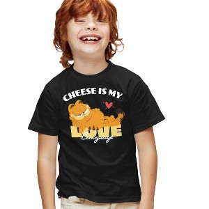 Boys' Garfield Movie Cheese Is My Love Language Unisex Youth T Shirt Black Large - 1 of 4