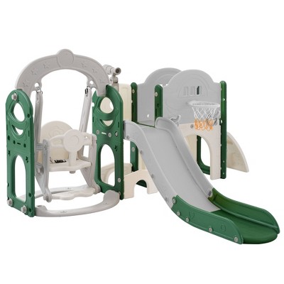 Toddler Slide and Swing Set 7 in 1, Kids Playground Climber Slide Playset with Basketball Hoop,Tunnel for Babies Indoor & Outdoor,green
