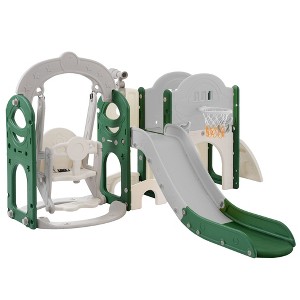 Toddler Slide and Swing Set 7 in 1, Kids Playground Climber Slide Playset with Basketball Hoop,Tunnel for Babies Indoor & Outdoor,green - 1 of 4