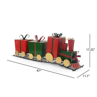 Rbied 47 in. L Metal Christmas Train, Festive Iron Train Decor with Gift-Shaped Carriages