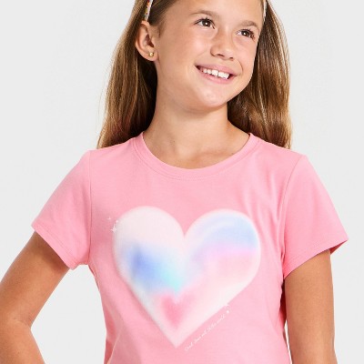 Детские Cat & Jack Girls' Short Sleeve 'Airbrush Heart' Graphic T-Shirt - Cat & Jack ™ Pink XXL Plus — фото 2