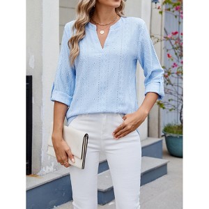 Women's 3/4 Sleeve T-Shirt Summer Casual V Neck Top - 1 of 4