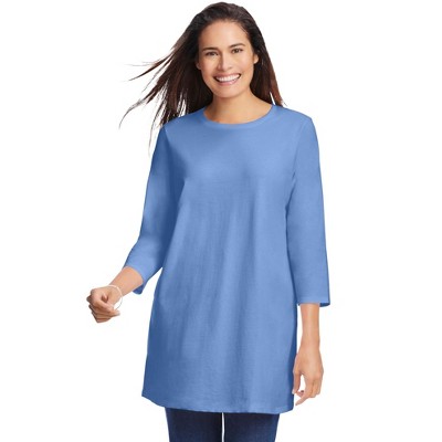 Woman Within Plus Size Perfect Three-Quarter Sleeve Crewneck Tunic