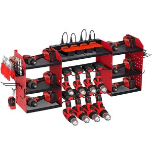 Power Tool Organizer Wall Mount, Heavy Duty 4-Layer Garage Rack, 8 no cord Drill Storage Shelf with Hooks, Drill Bit Shelf Battery Storage Holder - 1 of 4