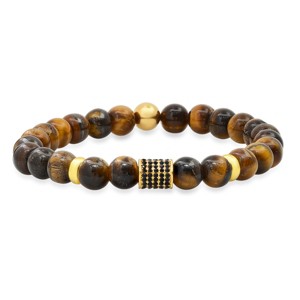 Steeltime Men's tiger eye, 18k gold plated stainless steel and simulated black diamond beaded bracelet - 1 of 4