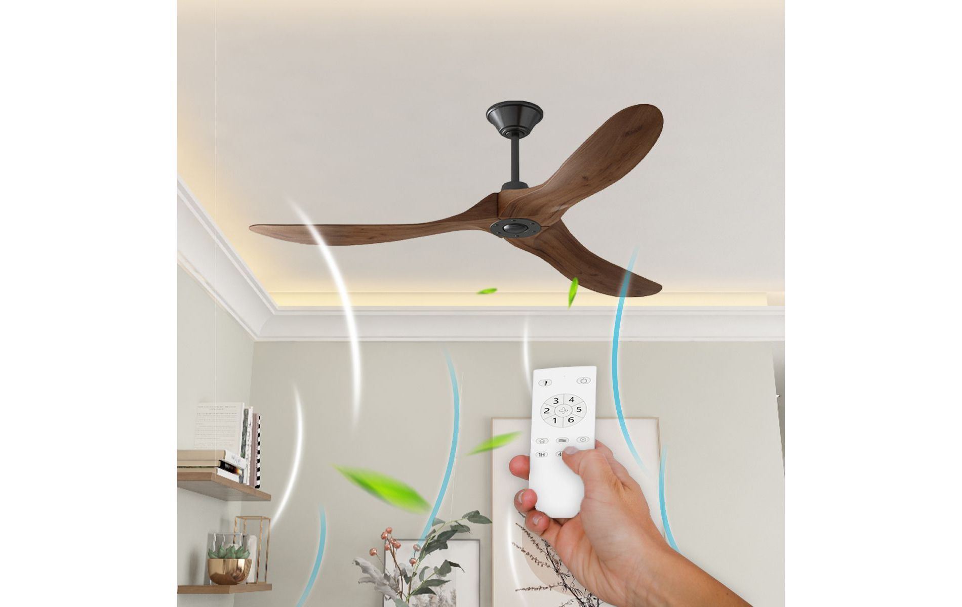 FUFU&GAGA Modern 60" Wood Ceiling Fan with Copper Motor, Remote & Timer