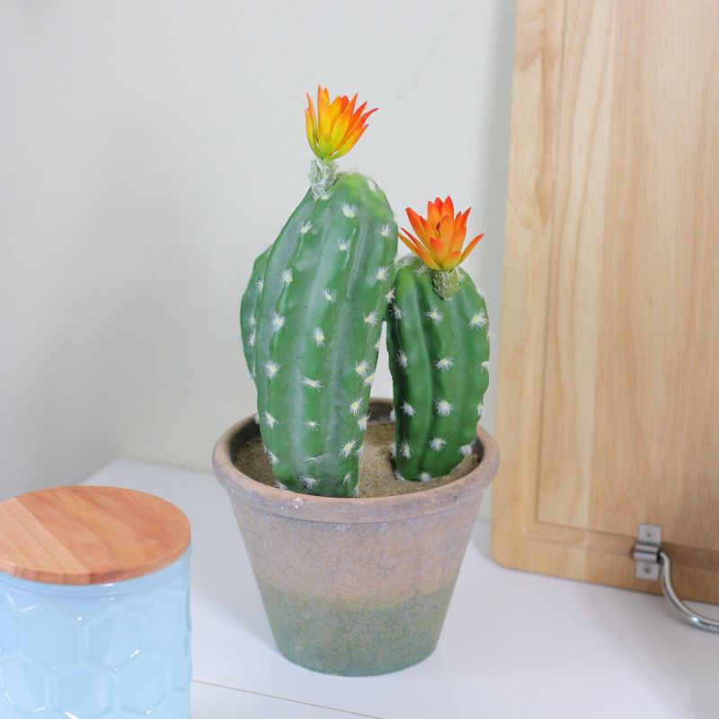 Allstate Floral 12.5" Green Flowering Column Cactus In A Ceramic Pot With Flowers, 2 of 3