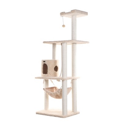 70'' Beige Faux Fur Multi-Level Cat Tree with Sisal Posts