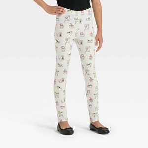 Girls' Halloween Leggings - Cat & Jack™ Cream - 1 of 3