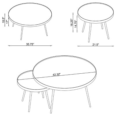 Modern Round Gold Mirrored Nesting Coffee Table Set