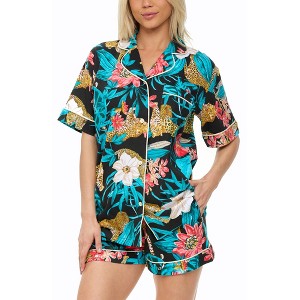 ADR Women's Soft Cotton Knit Jersey Pajamas Lounge Set, Short Sleeve Top and Shorts with Pockets - 1 of 4
