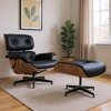 HomeRoots 27" Black and Brown Tufted Genuine Cowhide Swivel Lounge Chair With Ottoman - 2 of 4