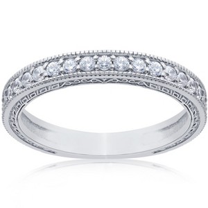 Pompeii3 1/2Ct Diamond Wedding Vintage Ring Anniversary Stackable Band 14k White Gold - 1 of 4
