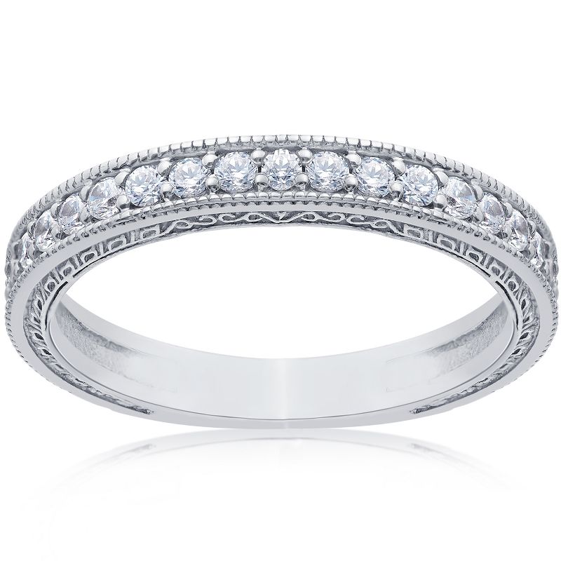 Pompeii3 1/2Ct Diamond Wedding Vintage Ring Anniversary Stackable Band 14k White Gold, 1 of 6