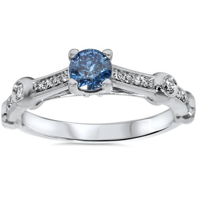 Pompeii3 3/4ct Blue Diamond Modern Engagement Ring 14k White Gold : Target