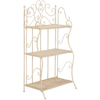 Pearl White Metal 3-Tier Corner Shelf with Scrollwork