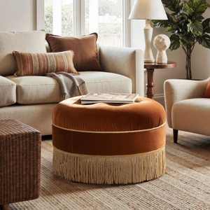 Sapphtopaz Modern Round Ottoman with Button Tufted Velvet Upholstered Accent Pouf with Tassel Rope Vanity Foot Stool for Living Room, Entryway - 1 of 4