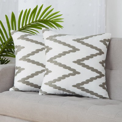 2 Pieces Embroidered Decorative Throw Pillow Covers with Chevron Design