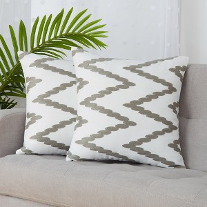 2 Pieces Embroidered Decorative Throw Pillow Covers with Chevron Design - 1 of 4