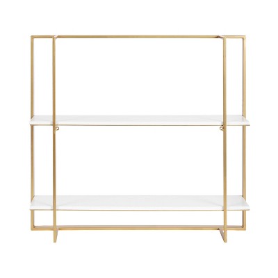 Gold and White Modern Floating Wall Shelf with Wooden Tiers