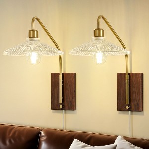 kaisite Modern Gold Glass Wall Sconce for Bedroom, Elegant Accent Light for Living Room - 1 of 4