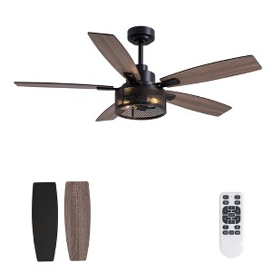 Siljoy 46 Inch Ceiling Fans with Lights and Remote Control, Farmhouse Ceiling Fan for Bedroom Living Room and Patio, Black - 1 of 4