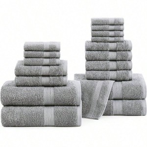 18 - Piece Luxury Cotton Bath Towel Set, Fade Shrink Resistant. Bath Towels (28"×54") Hand Towels (16"×28") Washcloths (13"×13") - 1 of 4