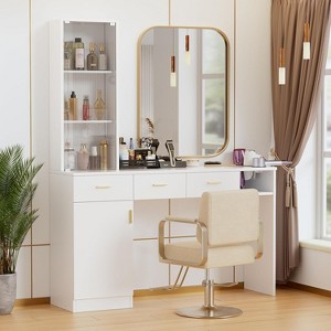 PAKASEPT Salon Station Cabinet, Wall Mount Hair Styling Salon Equipment Set, Barber Shop Storage Unit with Drawer and Hair Dryer Holder - 1 of 4