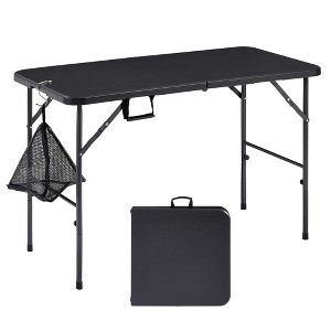 VECELO Folding Card Table with Mesh Bag, Portable Heavy Duty Tabletop with Handle & Leg Lock for Camping or Picnic, Black - 1 of 4