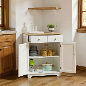 Resenkos Kitchen Storage Cabinet Sideboard - Solid Wood Top, Adjustable Shelf, 2 Drawers, for Living Room/Hallway, - 1 of 4