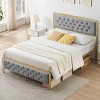 Bed Frame, Velvet Upholstered Platform Bed with Button Tufted Headboard, Heavy Duty Metal Mattress Foundation and Metal Slats - 2 of 4