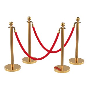 Stanchions and Velvet Ropes, Gold Stanchions with Retractable Belts, Crowd Control Barriers with Hollow Base - 1 of 4