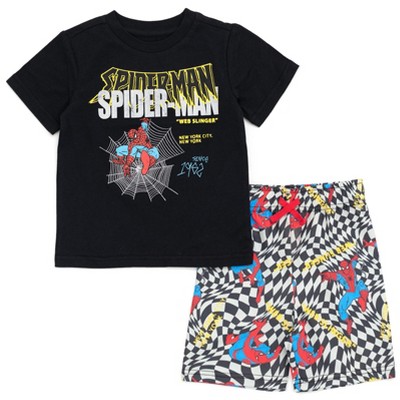 Marvel Spider-Man Big Boys T-Shirt and Shorts Outfit Set Black / Multicolor  10-12