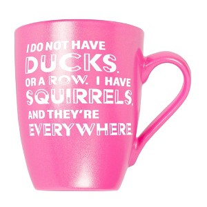 Elanze Designs Witty Quote Coffee Cup Mug 10 Ounce Ceramic With Shimmery Metallic Finish I Do Not Have Ducks I Have Squirrels Princess Pink - 1 of 4