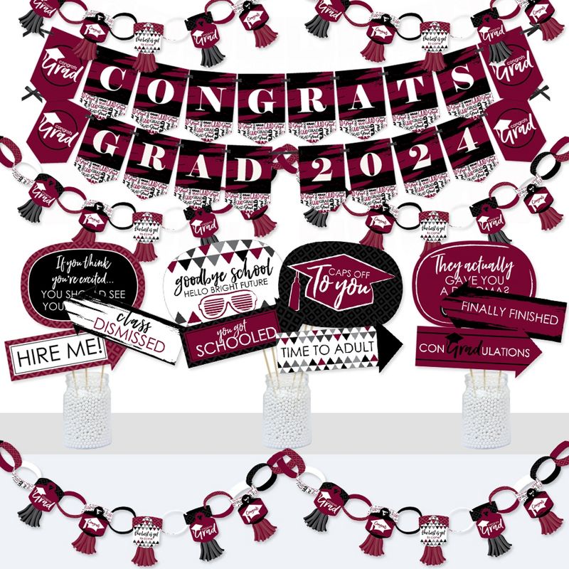 Big Dot of Happiness Maroon Grad - Best is Yet to Come - Banner and Photo Booth Decor - 2024 Burgundy Grad Party Supplies Kit - Doterrific Bundle, 1 of 8