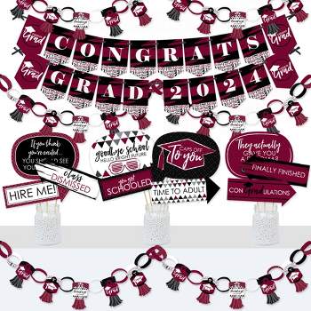 Big Dot of Happiness Maroon Grad - Best is Yet to Come - Banner and Photo Booth Decor - 2024 Burgundy Grad Party Supplies Kit - Doterrific Bundle