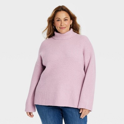 Women's Cozy Knit Turtleneck Pullover Sweater - Ava & Viv™ Pink 2X