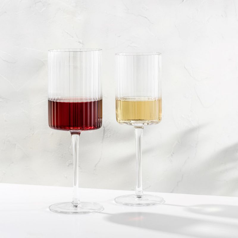 JoyJolt Elle Fluted Cylinder Red Wine Glass - 17.5 oz Long Stem Wine Glasses - Set of 2, 2 of 7