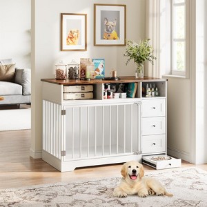 48 Inch Dog Crate Furniture, Farmhouse Dog Kennel with Bowl & Drawers, Heavy Duty Pet Crate Table for Medium Small Dogs for Living Room - 1 of 4