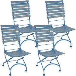 Sunnydaze Indoor/Outdoor Patio or Dining Cafe Couleur Chestnut Wooden Folding Bistro Chair - Blue - 4pk